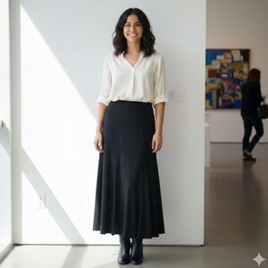 Clara Sunwoo Black Asymmetrical Seam Slit Skirt Travel Knit Midi Skirt Size M